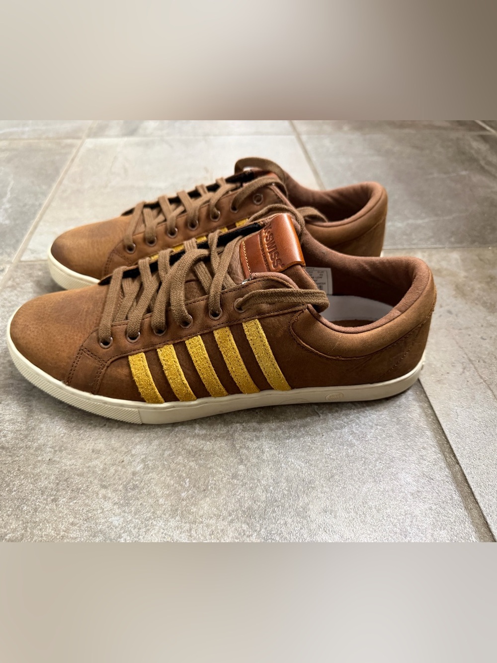 K SWISS Mens Court Tiebreak II Leather Sneakers Brown Yellow Size 10